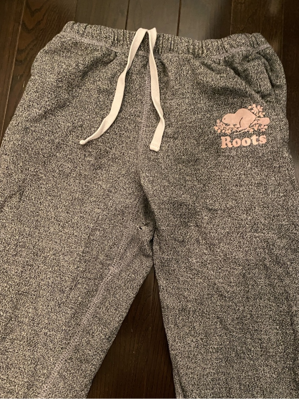 Roots Girls Gray Sweatpant Joggers with Pink Logo